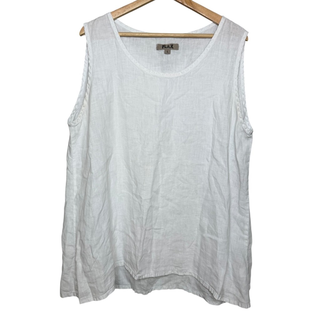 Flax Minimalist Lagom Lagenlook 100% Linen Sleeveless Top White L Boho Scandi